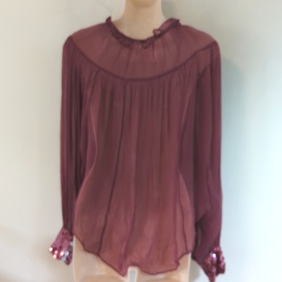 Free People Sequin Dream Cuff Blouse XS - Picture 7 of 16